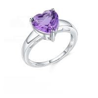 wholesale S925 Silver Inlaid Natural Amethyst Heart Gemstone Ring, Luxurious and High-End-Amethyst US size 9