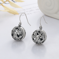 wholesale S925 Sterling Silver Retro Vintage Matte Filigree Openwork Engraved Floral Round Ball Ethnic Style Earrings for Women-YFR194/approx. 6.7g 925 silver