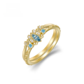 wholesale 9K Gold French Retro Light Luxury Style London Blue Aquamarine Two-Piece Ring Set by Yili Jewelry Manufacturer-0-0