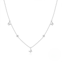 wholesale S925 Silver Butterfly Zircon Layered Necklace, Trendy And Versatile-Platinum 925 silver