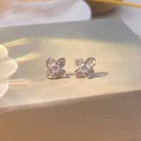 wholesale S925 Sterling Silver Fashion Four-Leaf Flower Stud Earrings for Women, Small and Minimalist Design, Luxury High-End Zircon Earrings-Four-leaf clover earrings 925 silver