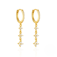 wholesale 925 Sterling Silver Zircon-studded Flower Four-pointed Star Tassel Ear Clasp-Gold#2 925 Silver