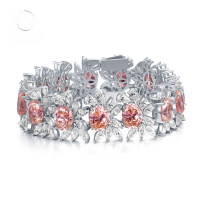 wholesale S925 Silver Moojing Jewelry New Collection 7*9 Oval Full Diamond Paved Padparadscha Sapphire Bracelet, European and American Style Fashion-Padparadscha 16cm 925 silver