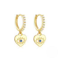 wholesale 925 Sterling Silver Zircon-studded Hoop Earrings With Evil Eye And Heart Charms, Popular In Europe And America, Ins Minimalist Style-Gold#1 925 Silver