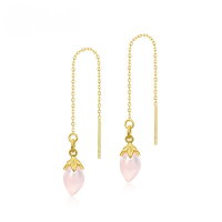 wholesale S925 gold-plated metal Japanese and Korean lightweight luxury pink crystal wind chime flower long ear threads new floral design, versatile and elegant-925 silver