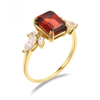 wholesale [9K Gold] Artisan Light Luxury Jewelry Square Faceted Garnet Zircon Ring, Elegant Accessories Minimalist Style Women's Hand Jewelry-9K Gold Square Pomegranate Ring Size 9