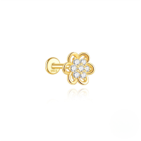 wholesale S925 Sterling Silver Bow-shaped Zircon-accented Flat Threaded Ear Cartilage Stud, A Popular Geometric Earring In Europe And America-Single gold #13