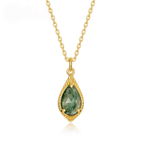 wholesale S925 Sterling Silver Japanese New Fashion Trend Green Moss Pendant Choker Necklace with Aqua Agate Wholesale for Women-Green Moss (Pendant without chain)  925 Silver