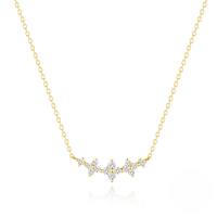 wholesale S925 Sterling Silver Four-leaf Clover Pendant Necklace With Inlaid Zircons, Minimalist Flower Collarbone Chain-Gold 925 silver