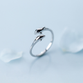 wholesale S925 silver ring for women, Korean-style minimalist dolphin open ring, cute marine life knuckle ring J5389-0-0