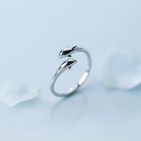 wholesale S925 silver ring for women, Korean-style minimalist dolphin open ring, cute marine life knuckle ring J5389-S925 silver ring>Adjustable opening