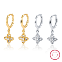 wholesale Metal Material: 925 Sterling Silver Cross-border Hot-Selling Diamond-Inlaid Lucky Four-Leaf Clover Minimalist INS High-End Earrings Jewelry Wholesale-Silver 925 silver