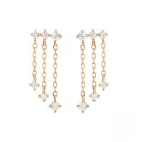 wholesale S925 Sterling Silver Mini Four-paw Turquoise Inlaid Zircon Chain Tassel Earring-Gold-Style 1 925 Silver