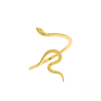 wholesale 18k Gold And S925 Sterling Silver Fun Smooth Small Snake Index Finger Ring, Ins Simple Personality Snake Print Trendy Open Ring-Gold Adjustable opening