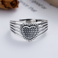 wholesale S925 Sterling Silver Retro Vintage Thai Silver Heart Multi-Layer Hollow-Out Trendy Ins Style Open Adjustable Ring-0-1