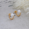 wholesale S925 Silver Plated 14K Gold French Minimalist Style Hollow Pearl Earrings-0-5