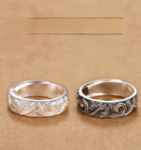 wholesale Metal Material: 925 Sterling Silver Chao Xiaobai ancient style auspicious clouds Lingxiao ring for men, fashionable open ring with embossed auspicious clouds and antique finish, index finger ring-xb1298-Thai silver