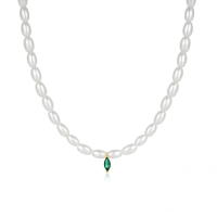 wholesale 925 Sterling Silver New Mini Rice Pearl Choker With Zircon Cross Pendant-Gold#1 925 Silver