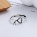 wholesale S925 silver vintage hollow-out heart-shaped zirconia fringe thin band adjustable index finger ring for women-0-1