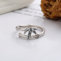 wholesale S925 Sterling Silver Bamboo Joint and Leaf Open Ring, Literary and Artistic, Fresh and Sweet, Pastoral Style, Index Finger Ring for Women-0-2