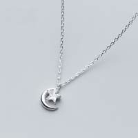 wholesale S925 Silver Necklace for Women, Sweet and Minimalist Moon and Star Diamond-Studded Necklace, Personalized Star and Moon Pendant Collarbone Chain D4248-S925 Silver Necklace>925 Silver