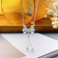 wholesale 999 Silver Bow Knot Lily of The Valley Necklace for Women New Drop Pendant with Tassel-0-5