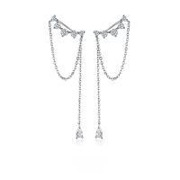 wholesale 925 Sterling Silver Earrings Chain Tassel Ear Hook Zircon Inlaid Ins Luxury High-End Sense Sterling Silver Earrings for Women Cross-Border-Platinum 925 silver