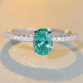 wholesale S925 Sterling Silver Paraiba Ring for Women Wholesale High Carbon Diamond Ice Flower Cut Band with Small Green Diamond-0-0