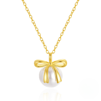 wholesale S925 Sterling Silver Bow And Pearl Women's Choker Necklace, Japanese And Korean Style, Minimalist Design-Gold 925 silver