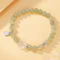 wholesale Silver Peach Blossom Luck Bracelet for Women, Hetian Jade "Peace and Joy" Light Luxury Niche Exquisite Hand String Birthday Gift-0-0