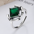 wholesale S925 Sterling Silver Retro and Unique Green Zircon Specially Niche Design Bamboo Knot Semi-Circular Open Ring-0-0
