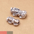 wholesale Sterling Silver 999 3D Hard Silver Wealth-Inviting Piyao Spacer Beads, Thai Silver Accessories DIY Handmade Red Cord Braided Silver Jewelry Accessories-0-2