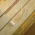 wholesale S925 Sterling Silver Gold-Plated Minimalist Freshwater Pearl Earrings Long Ear Threads Fashionable Light Luxury Women's Jewelry-0-2