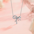 wholesale Sterling Silver S925 Light Luxury Versatile Young Girl Bow Butterfly Dream Necklace Women Small Bow Tie Pure Silver Collarbone Chain Gift for Best Friend-0-0
