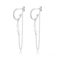 wholesale S925 Sterling Silver Baroque Pearl C-shaped Hoop Earrings, Chain Drop Ear Studs, Popular In And Ins-Platinum