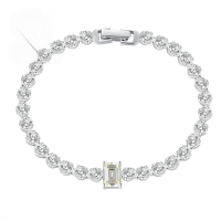 wholesale S925 Sterling Silver New Simulated Diamond Bracelet Full Circle 10-Point Diamond Fashion Small Flower Bud Blossom Floral Bracelet-B068 Square Bracelet 18cm