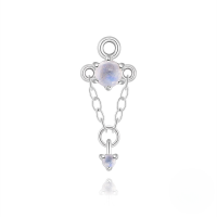 wholesale S925 Sterling Silver Zircon-inlaid Natural Moonstone Flat Threaded Ear Cartilage Stud, Korean Style Niche Premium Jewelry-Single platinum #8