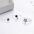 wholesale S925 Sterling Silver Trendy Minimalist Floral Enamel Ring Adjustable Open Stacking Ring for Women-0-1