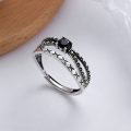 wholesale S925 Sterling Silver Trendy Street Style Double-Layer Cross Pattern Hollow Black Zircon Inlaid Index Finger Open Ring-0-0