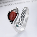wholesale S925 sterling silver vintage oxidized red agate inlaid ring, fashionable, creative, trendy, and versatile statement ring-0-1