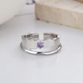 wholesale S925 Sterling Silver Korean Dongdaemun Line Splicing Irregular Face Purple Zircon Open Ring-0-1