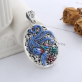 wholesale S990 Sterling Silver Retro Chinese Style Epoxy Colored Enamel Filigree Phoenix Comes in Grace Oval DIY Matching Pendant-0-1