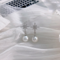 wholesale S925 Sterling Silver Eight-Pointed Star Pearl Pin Earrings for Women, Elegant and Graceful Micro-Set New Sweet Ear Accessories-0-1