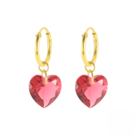 wholesale S925 Sterling Silver Heart Crystal Ear Cuff, Earring, Ear Hook-Gold-Rose Red