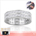 wholesale S925 Silver Plated 18k Gold Double Row Princess Cut 2mm Moissanite Luxury Full Diamond Inlaid Row Ring-0-0