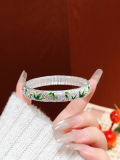 wholesale 999 Sterling Silver Antique Sand Enamel Floral Bamboo Bangle, New Retro Style Mother's Bracelet Gift-0-8