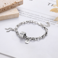 wholesale S925 sterling silver vintage chunky chain multi-element charm letter bracelet in minimalist ins style-264S/approx. 11.4g>925 silver