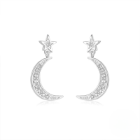 wholesale S925 Sterling Silver Star And Moon Zircon-studded Earrings, Korean Style, Niche, High-end-Silver plated 925 silver
