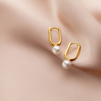 wholesale S925 Silver Short Synthetic Pearl Earrings with Synthetic Red Zircon Ear Clips G8844-S925 silver pair of silver shell beads 925 silver