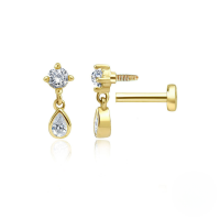wholesale S925 Silver Zircon-studded 16g Flat Threaded Cartilage Ear Piercing-Single gold #6